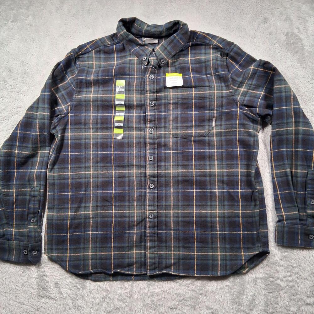 Eddie Bauer Shirt Mens XL Blue Plaid Flannel Long Sleeve Supersoft Stretch